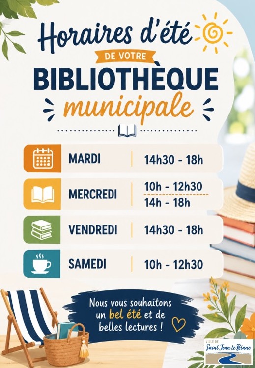 Horaires d'été de votre bibliothèque